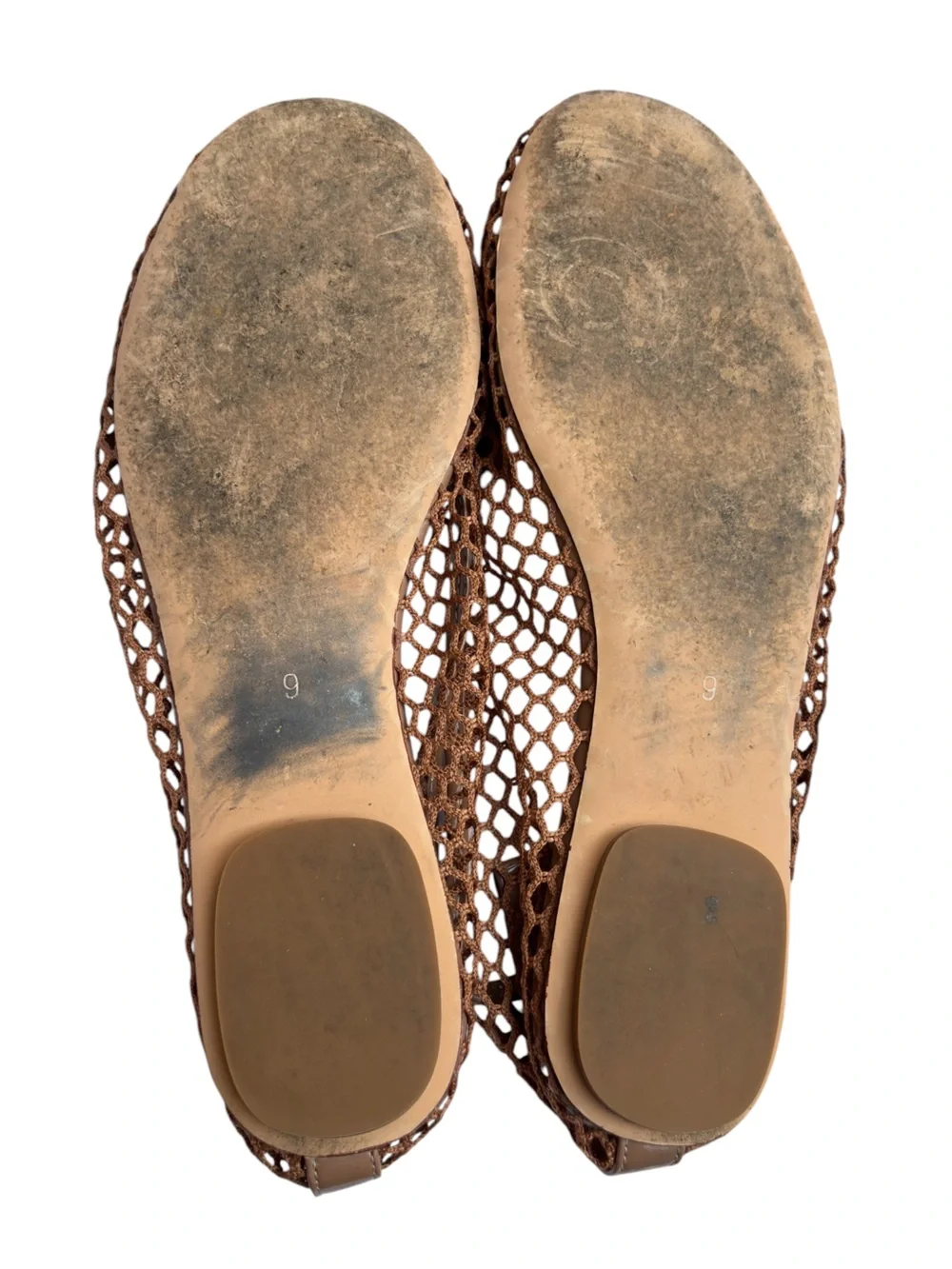 Summer Net Mesh Open Weave Camel Tan Ballet Flats Size 9